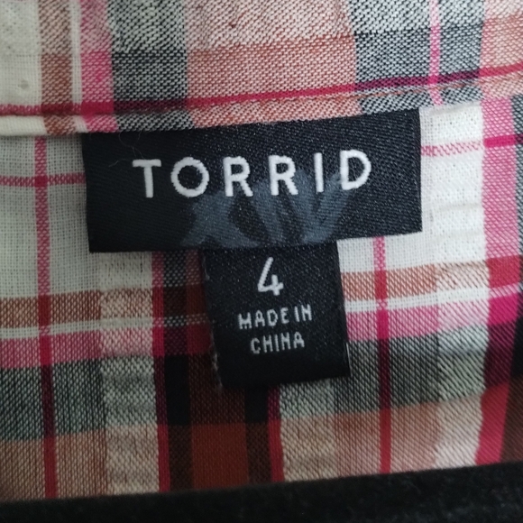 Torrid Mini Seer Sucker Zip-Front Shirt Dress In Plaid Ivory Women's Size 4X - Picture 9 of 11